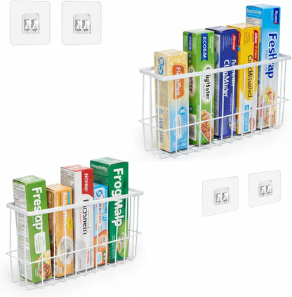 2 Pack Aluminum Foil and Plastic Wrap Organizer,Wall Mounted Cabinet Door Organizer,Kitchen Pantry Organizers and Storage,Wrapping Paper Shelf for Sandwich, Freezer, Ziplock Bag