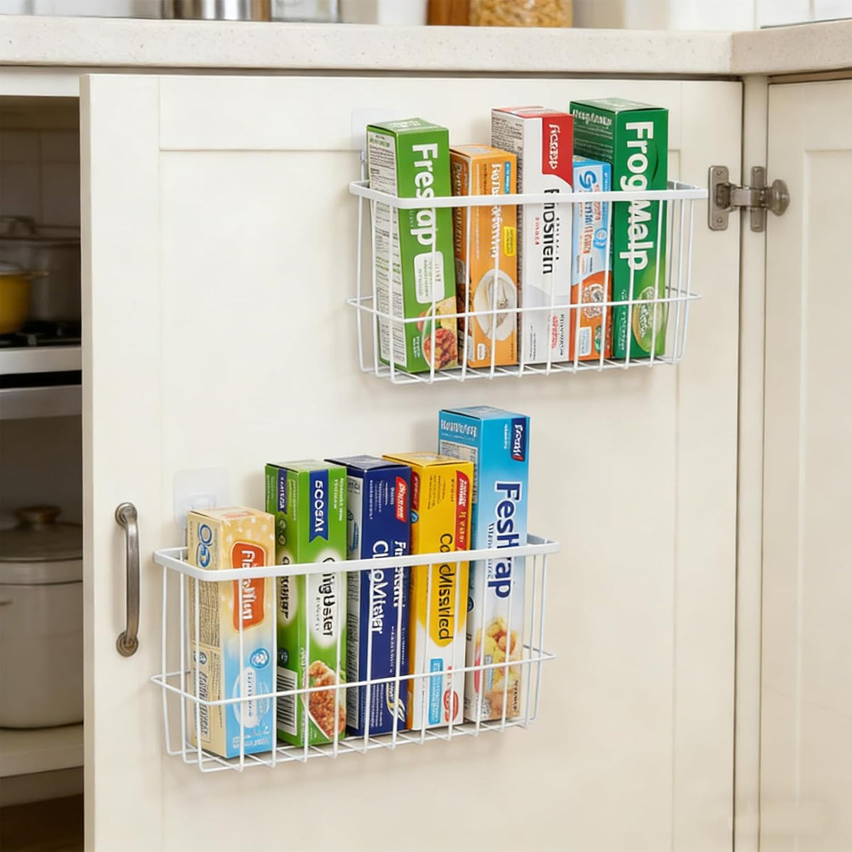 2 Pack Aluminum Foil and Plastic Wrap Organizer,Wall Mounted Cabinet Door Organizer,Kitchen Pantry Organizers and Storage,Wrapping Paper Shelf for Sandwich, Freezer, Ziplock Bag