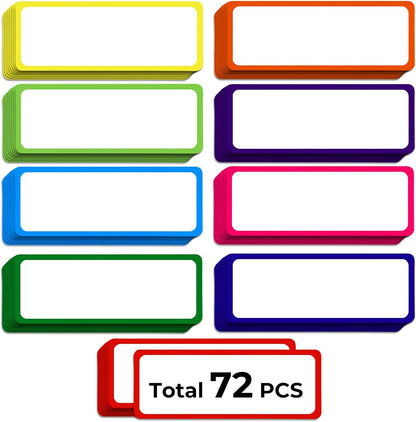 72PCS Magnetic Dry Erase Labels, 3.2"x1.2" Reusable Colorful Name Plates, Waterproof Magnetic Label Stickers for Home, Office, School, Refrigerator, Locker, White Board (9 Colors)