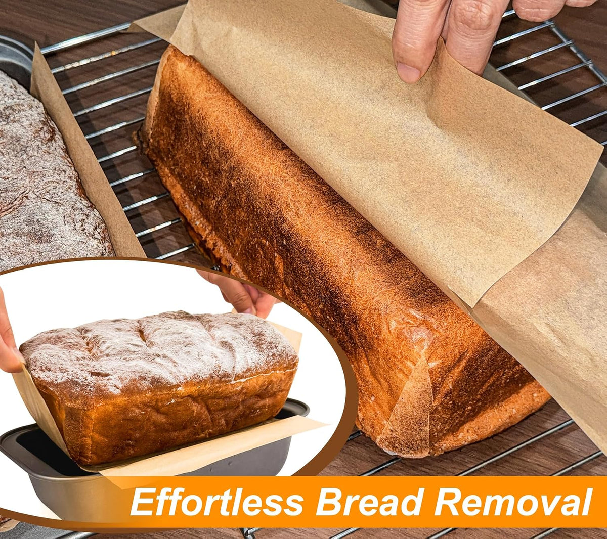 Unbleached Parchment Paper Loaf Pan Liners for Baking Bread 9"x5", 8.5''x4.5''&10''x5'', Original Precut, Non Toxic 100 Pcs Baking Paper