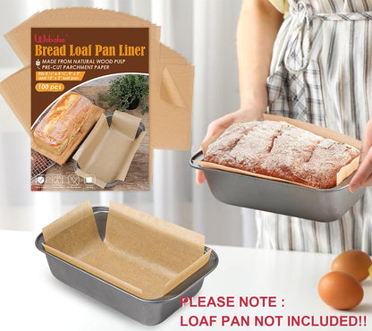Unbleached Parchment Paper Loaf Pan Liners for Baking Bread 9"x5", 8.5''x4.5''&10''x5'', Original Precut, Non Toxic 100 Pcs Baking Paper