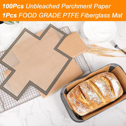 Unbleached Parchment Paper Loaf Pan Liners for Baking Bread 9"x5", 8.5''x4.5''&10''x5'', Original Precut, Non Toxic 100 Pcs Baking Paper