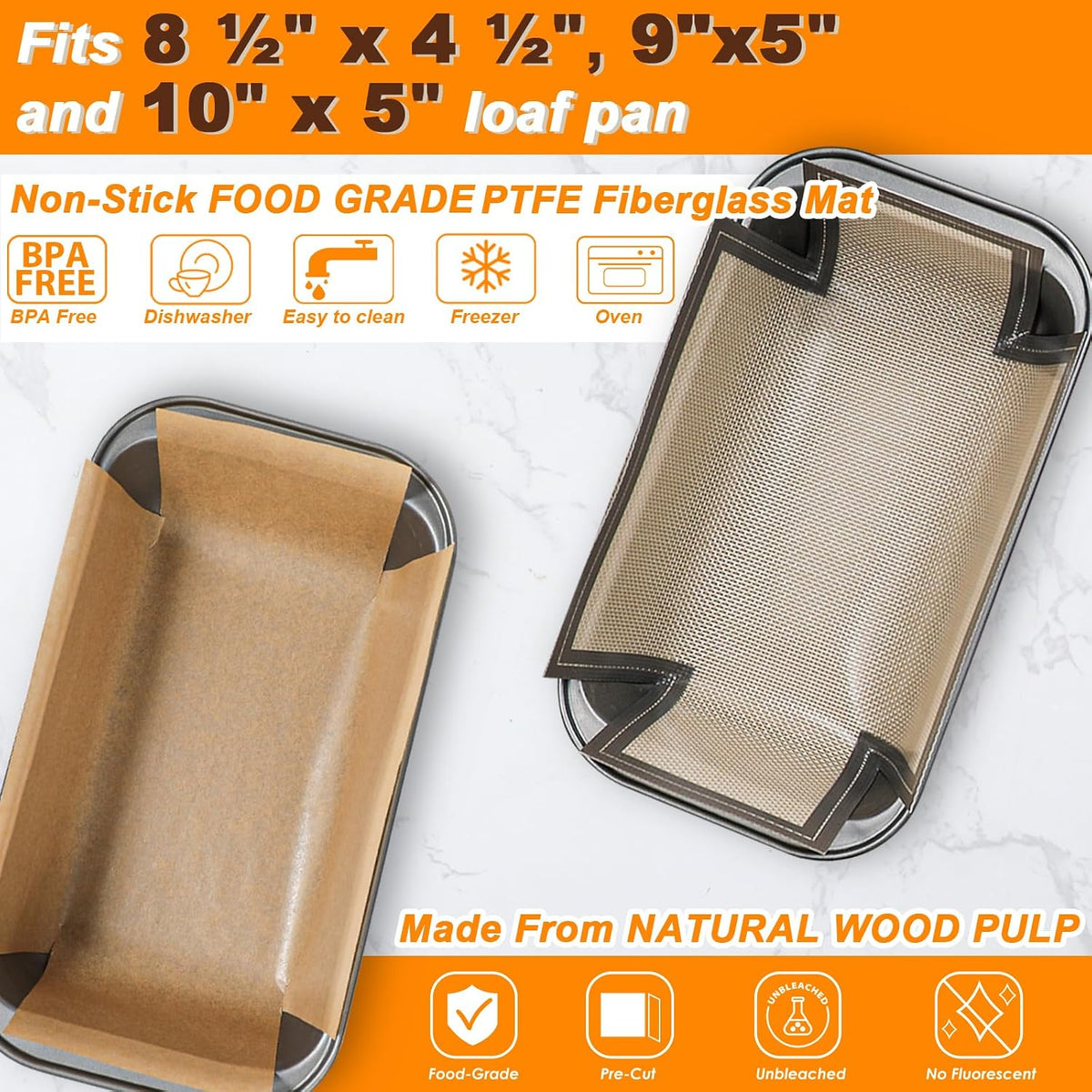 Unbleached Parchment Paper Loaf Pan Liners for Baking Bread 9"x5", 8.5''x4.5''&10''x5'', Original Precut, Non Toxic 100 Pcs Baking Paper
