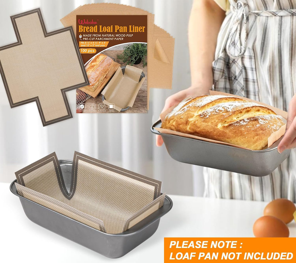 Unbleached Parchment Paper Loaf Pan Liners for Baking Bread 9"x5", 8.5''x4.5''&10''x5'', Original Precut, Non Toxic 100 Pcs Baking Paper