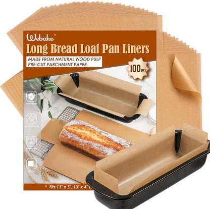 Unbleached Parchment Paper Loaf Pan Liners for Baking Bread 9"x5", 8.5''x4.5''&10''x5'', Original Precut, Non Toxic 100 Pcs Baking Paper