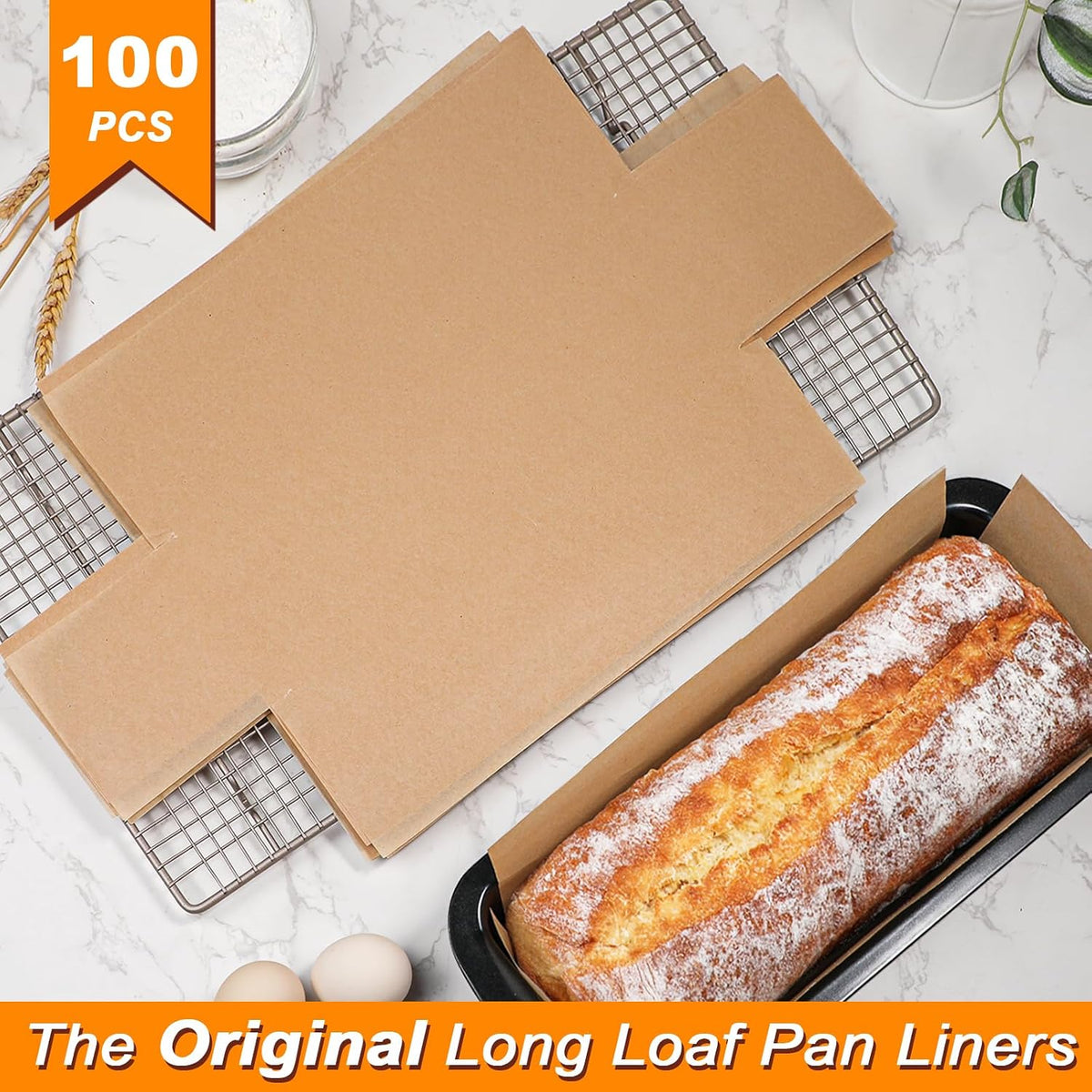 Unbleached Parchment Paper Loaf Pan Liners for Baking Bread 9"x5", 8.5''x4.5''&10''x5'', Original Precut, Non Toxic 100 Pcs Baking Paper