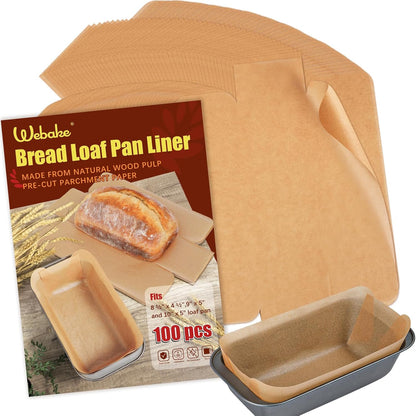 Unbleached Parchment Paper Loaf Pan Liners for Baking Bread 9"x5", 8.5''x4.5''&10''x5'', Original Precut, Non Toxic 100 Pcs Baking Paper