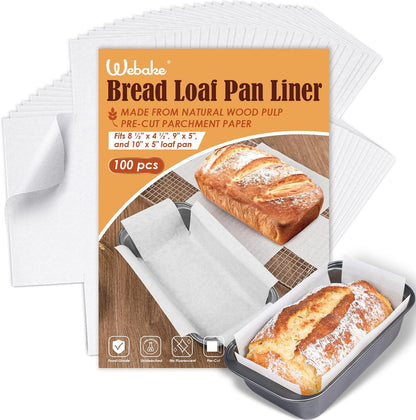 Unbleached Parchment Paper Loaf Pan Liners for Baking Bread 9"x5", 8.5''x4.5''&10''x5'', Original Precut, Non Toxic 100 Pcs Baking Paper