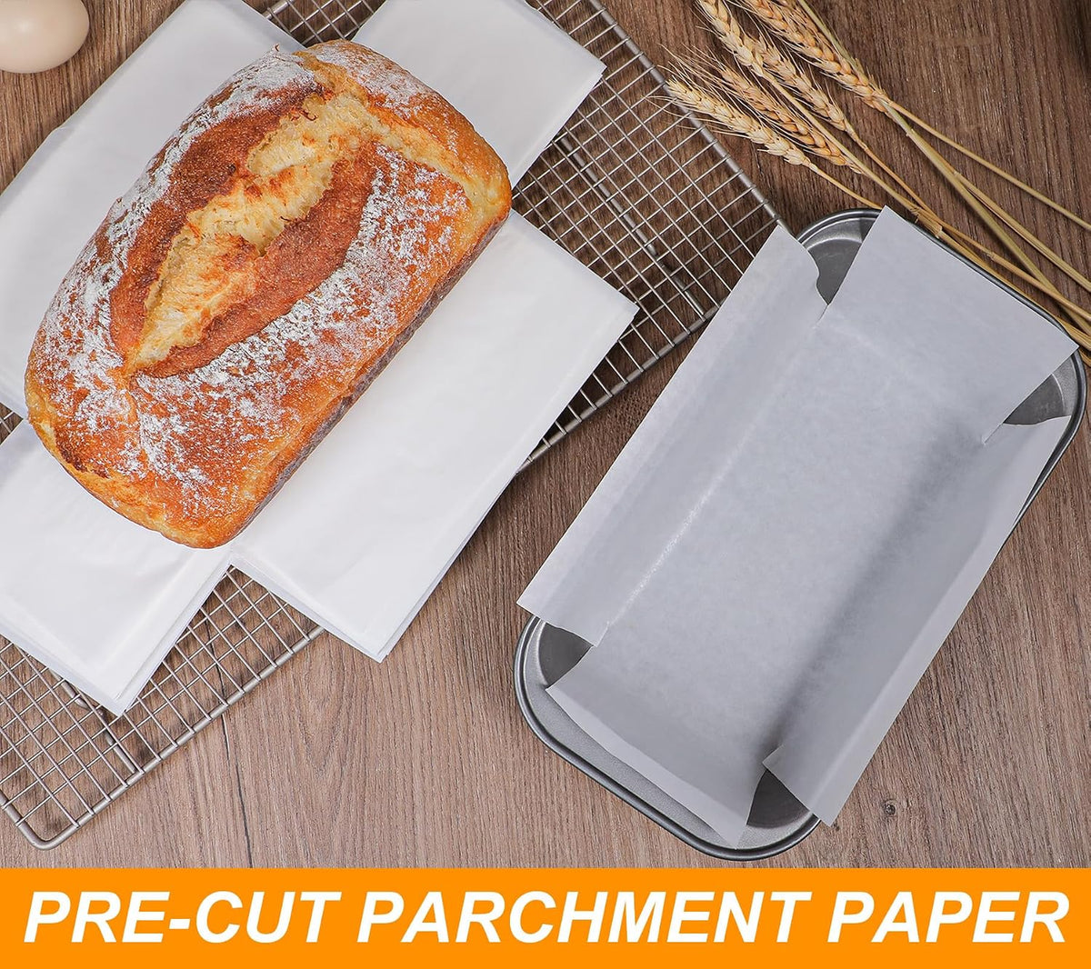 Unbleached Parchment Paper Loaf Pan Liners for Baking Bread 9"x5", 8.5''x4.5''&10''x5'', Original Precut, Non Toxic 100 Pcs Baking Paper