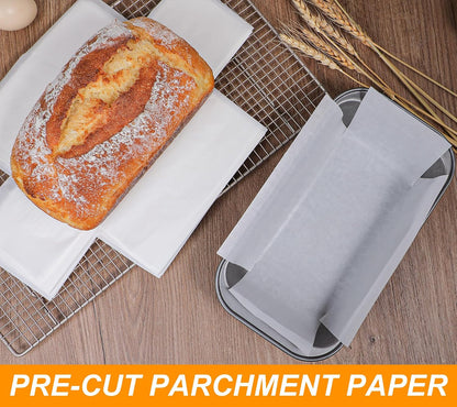 Unbleached Parchment Paper Loaf Pan Liners for Baking Bread 9"x5", 8.5''x4.5''&10''x5'', Original Precut, Non Toxic 100 Pcs Baking Paper