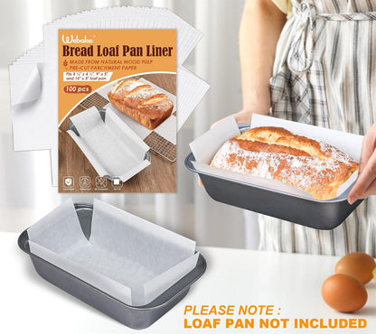 Unbleached Parchment Paper Loaf Pan Liners for Baking Bread 9"x5", 8.5''x4.5''&10''x5'', Original Precut, Non Toxic 100 Pcs Baking Paper