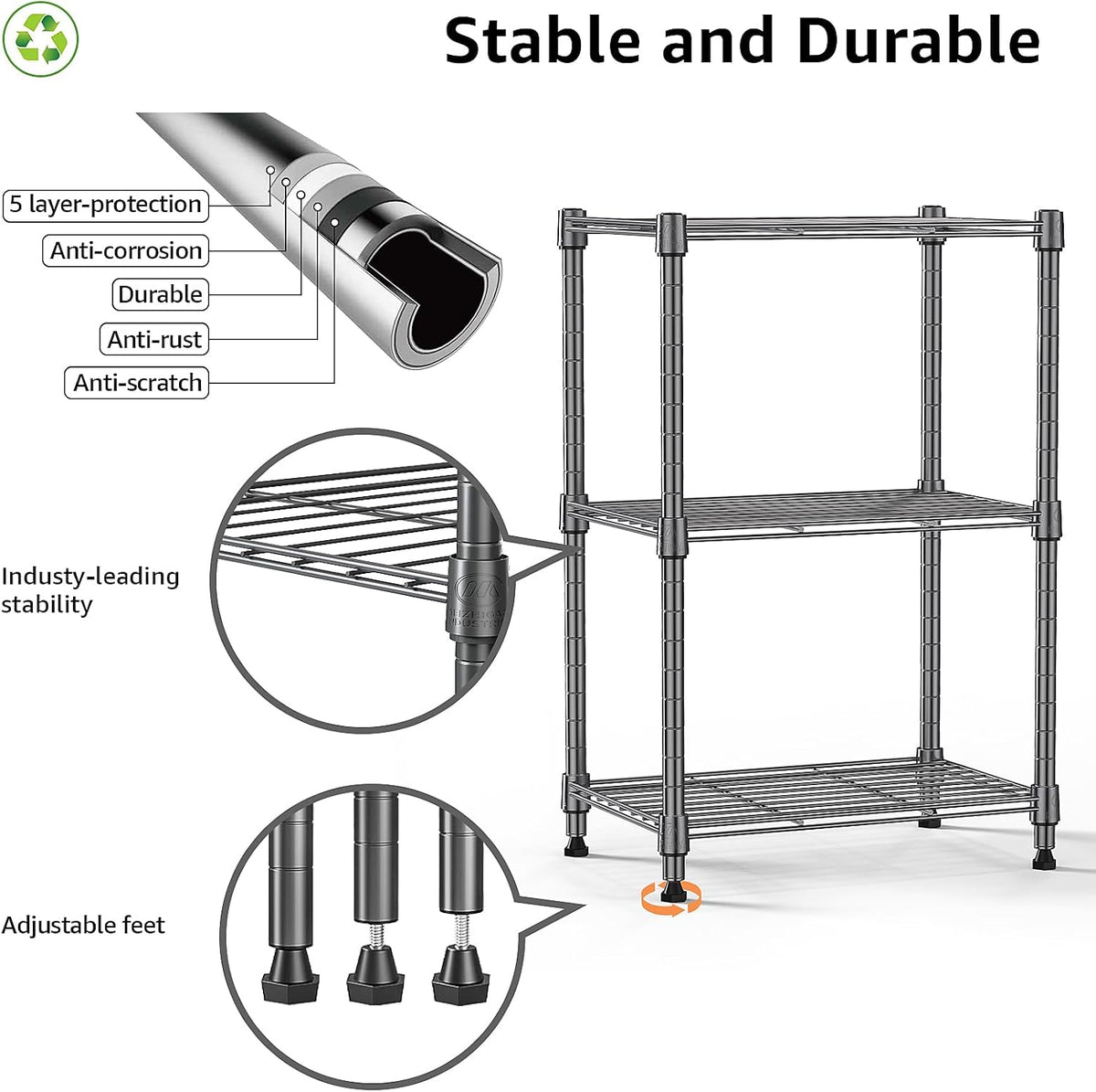 M MZG 1750 LBS Storage Shelves 5-Tier Utility Shelving Unit Steel Organizer Wire Rack for Home,Kitchen,Office,Garage, Capacity 17.7" D x 47.2" W x 72.3" H - Colors B