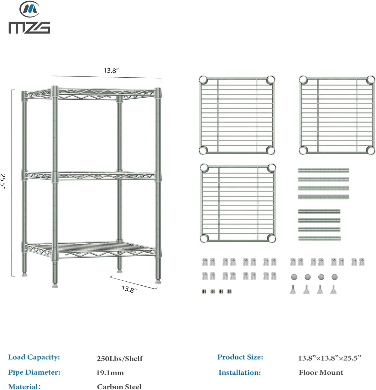 M MZG 1750 LBS Storage Shelves 5-Tier Utility Shelving Unit Steel Organizer Wire Rack for Home,Kitchen,Office,Garage, Capacity 17.7" D x 47.2" W x 72.3" H - Colors B