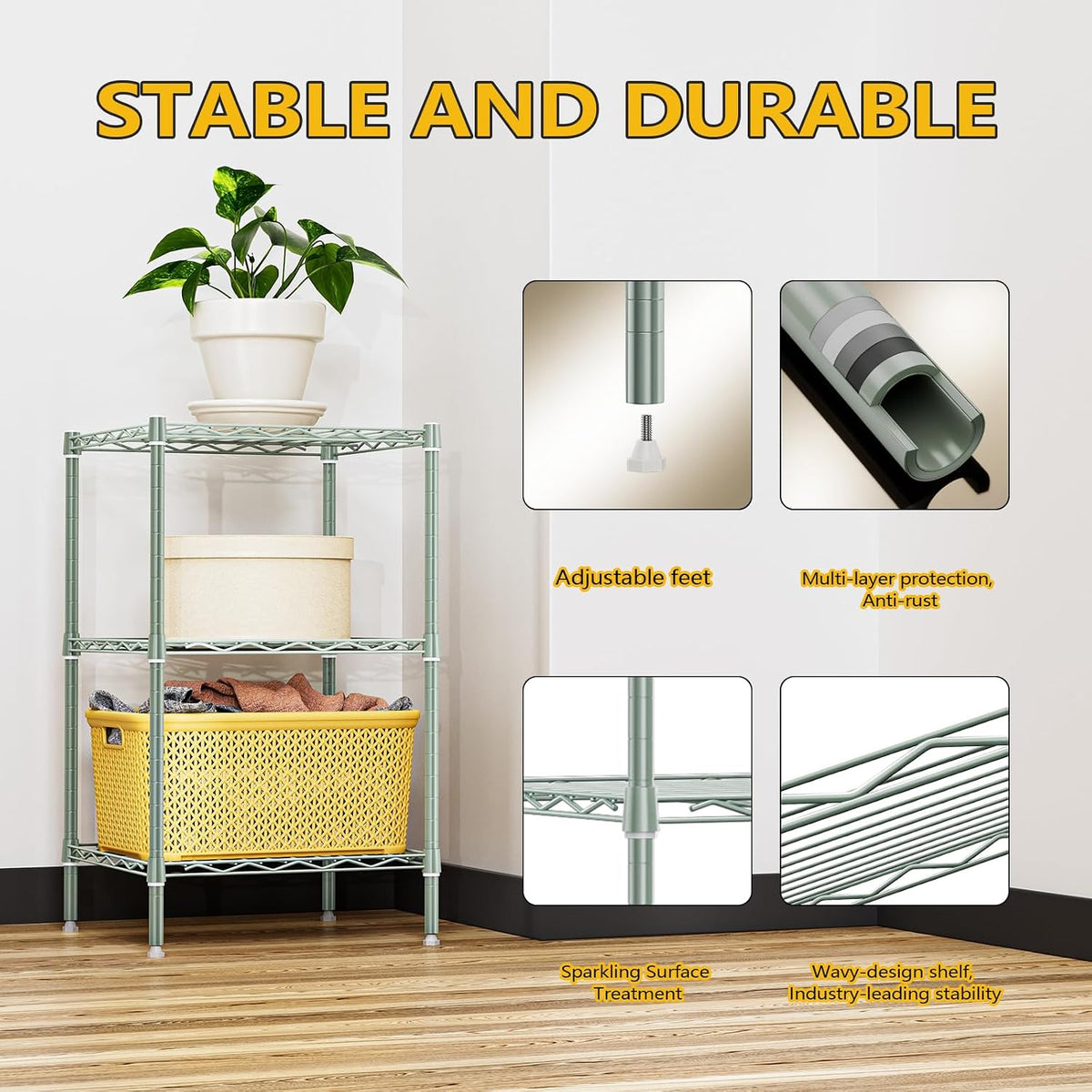 M MZG 1750 LBS Storage Shelves 5-Tier Utility Shelving Unit Steel Organizer Wire Rack for Home,Kitchen,Office,Garage, Capacity 17.7" D x 47.2" W x 72.3" H - Colors B