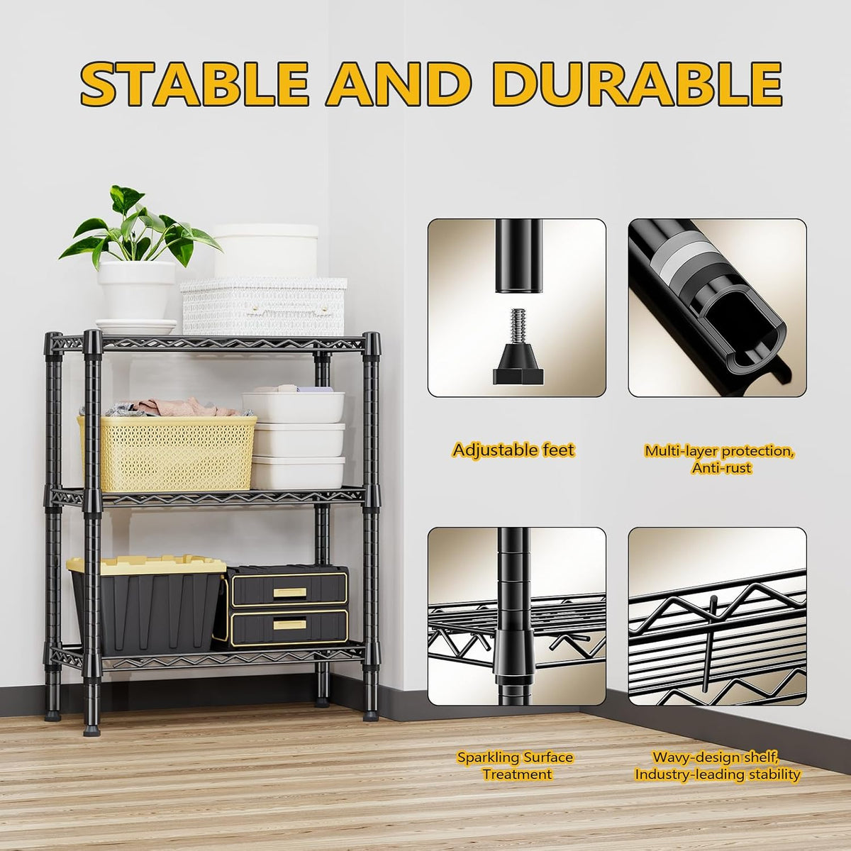 M MZG 1750 LBS Storage Shelves 5-Tier Utility Shelving Unit Steel Organizer Wire Rack for Home,Kitchen,Office,Garage, Capacity 17.7" D x 47.2" W x 72.3" H - Colors B