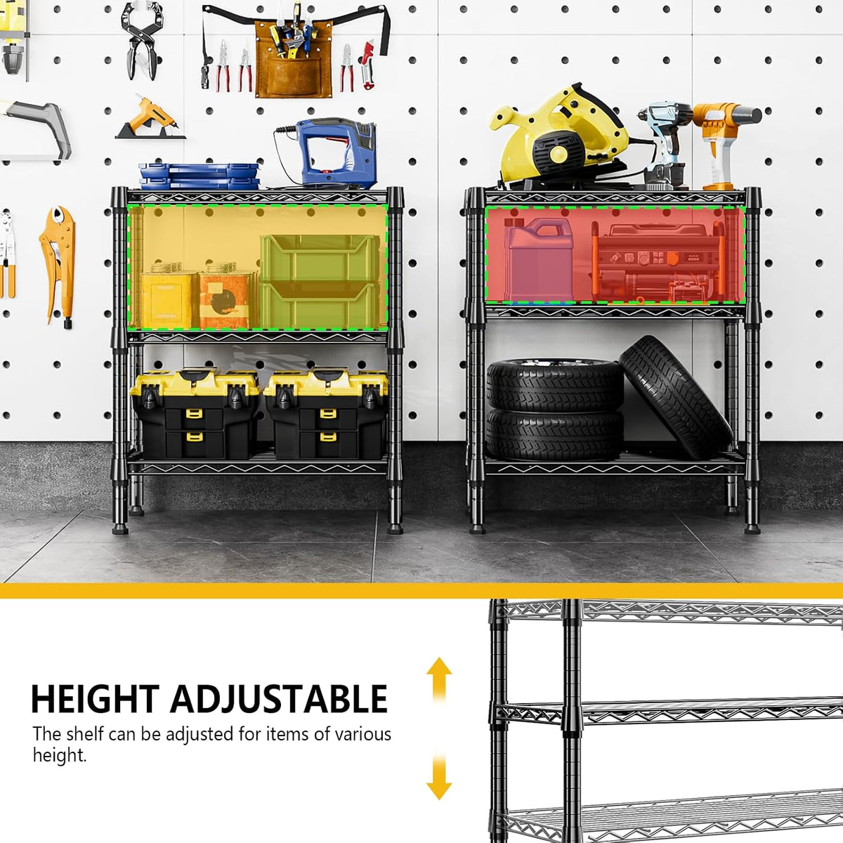 M MZG 1750 LBS Storage Shelves 5-Tier Utility Shelving Unit Steel Organizer Wire Rack for Home,Kitchen,Office,Garage, Capacity 17.7" D x 47.2" W x 72.3" H - Colors B
