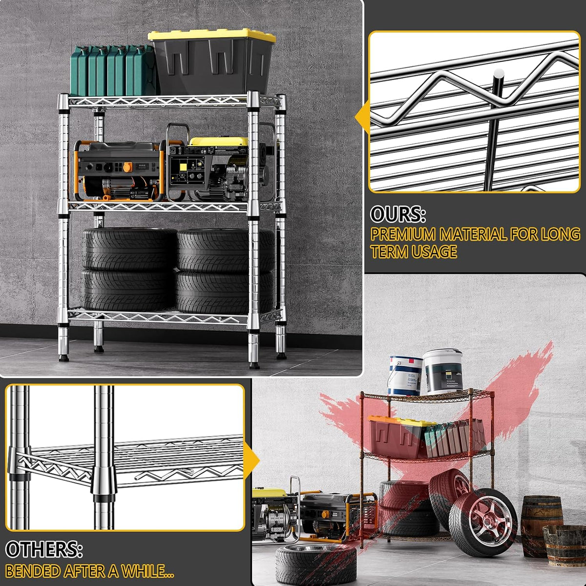 M MZG 1750 LBS Storage Shelves 5-Tier Utility Shelving Unit Steel Organizer Wire Rack for Home,Kitchen,Office,Garage, Capacity 17.7" D x 47.2" W x 72.3" H - Colors B