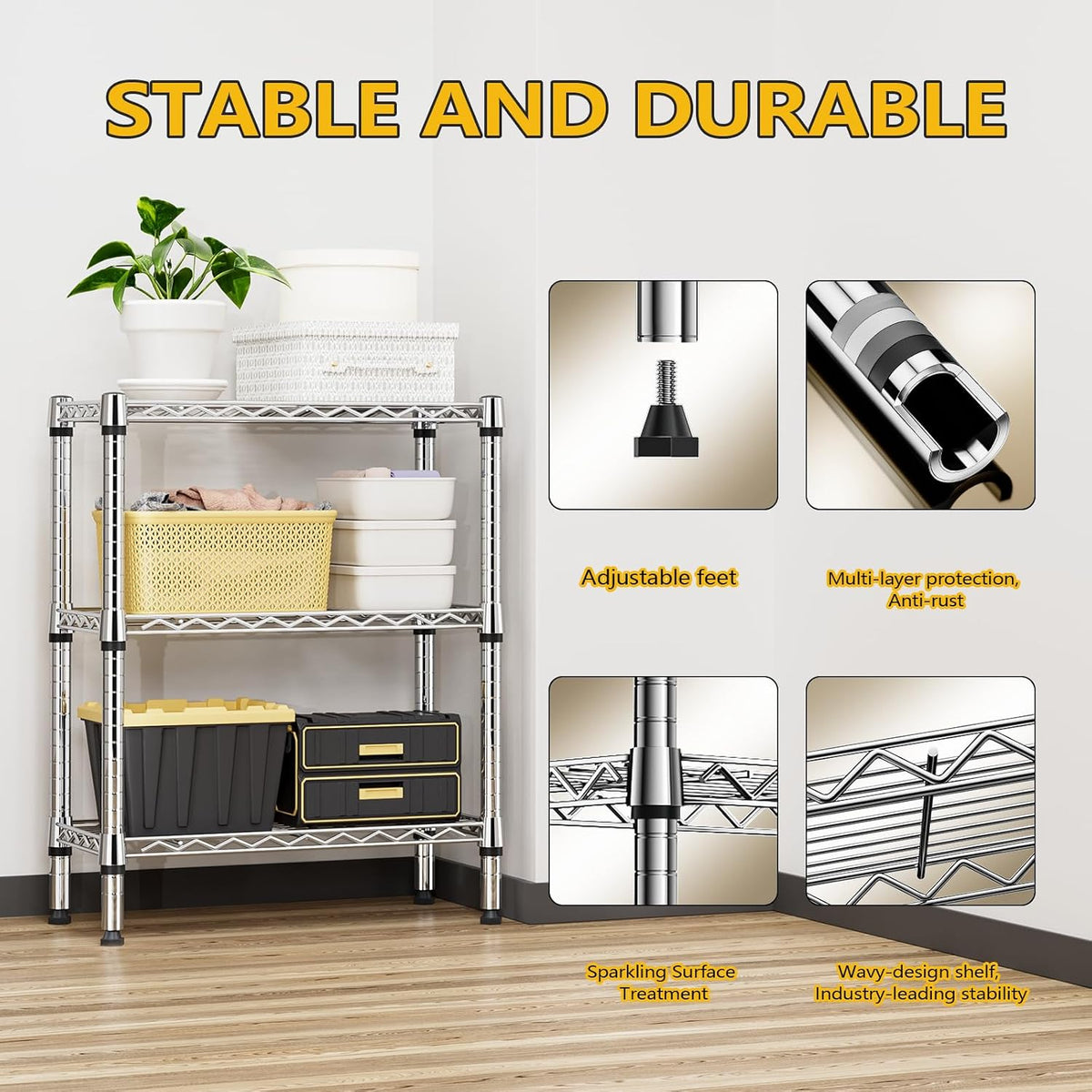 M MZG 1750 LBS Storage Shelves 5-Tier Utility Shelving Unit Steel Organizer Wire Rack for Home,Kitchen,Office,Garage, Capacity 17.7" D x 47.2" W x 72.3" H - Colors B