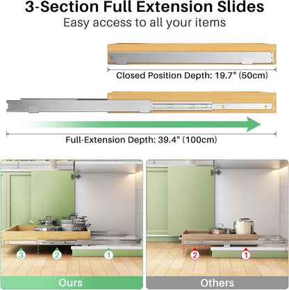 Pull Out Cabinet Organizer, Soft Close Wooden Slide Out Drawers for Pots and Pans, Full-extension Roll Out Shelves for Kitchen Cabinets, Pantry Organization, Bottom & Side Mount(15"W X 21"D x 3.4''H)