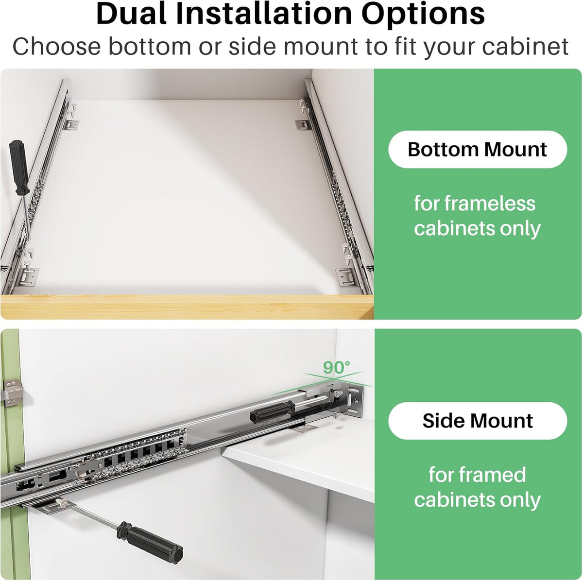 Pull Out Cabinet Organizer, Soft Close Wooden Slide Out Drawers for Pots and Pans, Full-extension Roll Out Shelves for Kitchen Cabinets, Pantry Organization, Bottom & Side Mount(15"W X 21"D x 3.4''H)