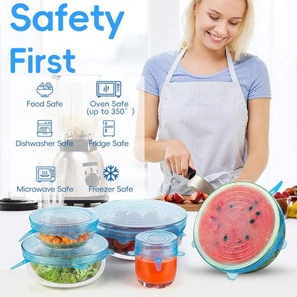 12PCS Silicone Stretch Lids for Food Storage, 6 Specifications of Reusable Silicone Bowl Cover, Suitable for Various Food Containers, High and Low Temperature Scenarios (Microwave Ovens, Freezers)