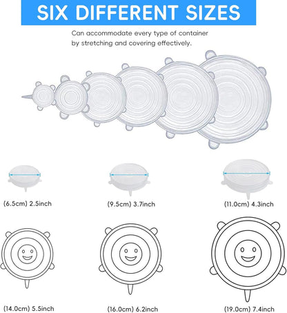 12PCS Silicone Stretch Lids for Food Storage, 6 Specifications of Reusable Silicone Bowl Cover, Suitable for Various Food Containers, High and Low Temperature Scenarios (Microwave Ovens, Freezers)