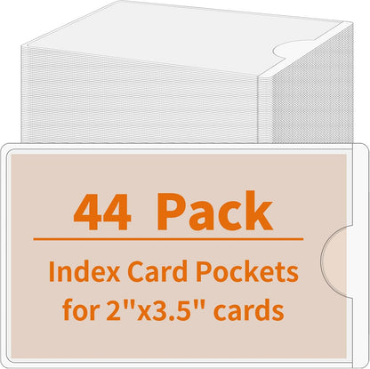 44 Pcs Storage Bin Labels, 3×5 in Index Card Holder, Clear Adhesive Pockets | Strong Adhesive, Waterproof & Clear, Removable with No Residue, for Tote Bin Box Drawer, Library Classroom Organization