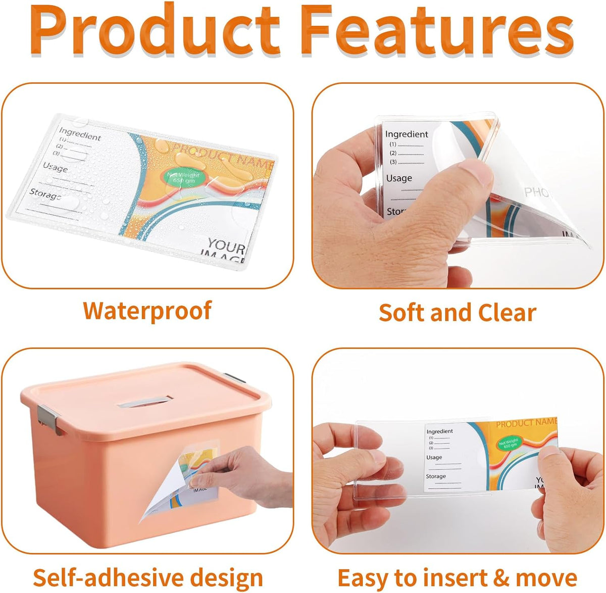 44 Pcs Storage Bin Labels, 3×5 in Index Card Holder, Clear Adhesive Pockets | Strong Adhesive, Waterproof & Clear, Removable with No Residue, for Tote Bin Box Drawer, Library Classroom Organization