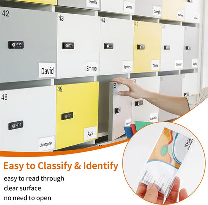 44 Pcs Storage Bin Labels, 3×5 in Index Card Holder, Clear Adhesive Pockets | Strong Adhesive, Waterproof & Clear, Removable with No Residue, for Tote Bin Box Drawer, Library Classroom Organization