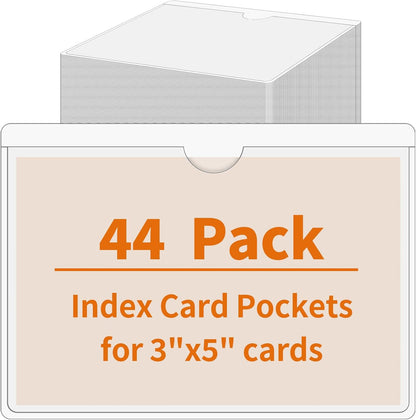 44 Pcs Storage Bin Labels, 3×5 in Index Card Holder, Clear Adhesive Pockets | Strong Adhesive, Waterproof & Clear, Removable with No Residue, for Tote Bin Box Drawer, Library Classroom Organization