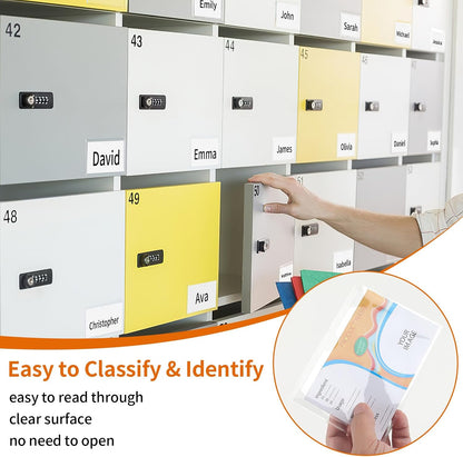 44 Pcs Storage Bin Labels, 3×5 in Index Card Holder, Clear Adhesive Pockets | Strong Adhesive, Waterproof & Clear, Removable with No Residue, for Tote Bin Box Drawer, Library Classroom Organization