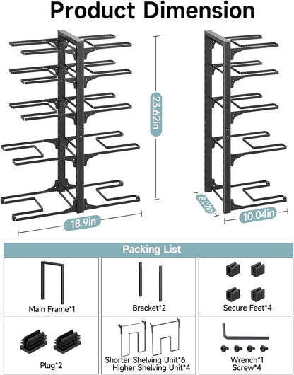 8-Tier Heavy Duty Pots and Pans Organizer under Cabinet, Black | Adjustable 15.83" H pot rack, pan organizer Holds big stockpots, Cast Iron Skillet and cookware for use inside cabinets
