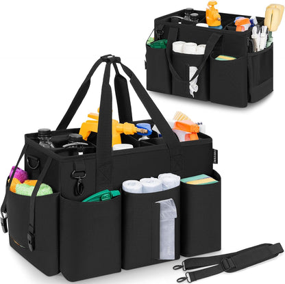 IBVIVIC Wearable Cleaning Caddy Bag for Cleaning Supplies, Black | Cleaning Organizer Tote Bag with Handle & Shoulder Straps Kitchen Cleaning Supplies Storage Bag for Cleaners & Housekeepers