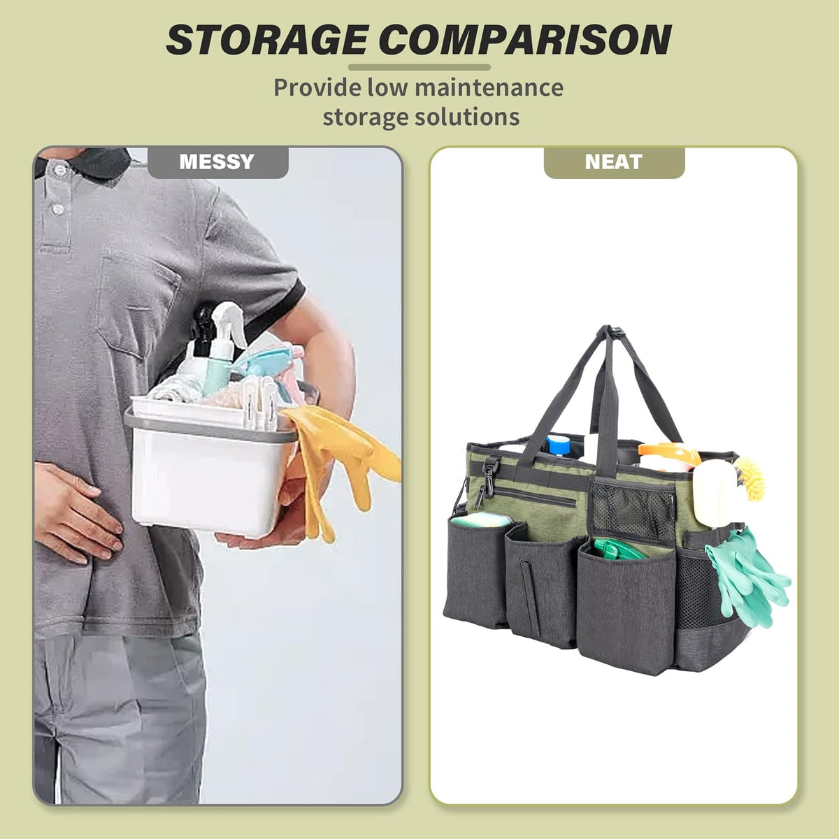 IBVIVIC Wearable Cleaning Caddy Bag for Cleaning Supplies, Black | Cleaning Organizer Tote Bag with Handle & Shoulder Straps Kitchen Cleaning Supplies Storage Bag for Cleaners & Housekeepers