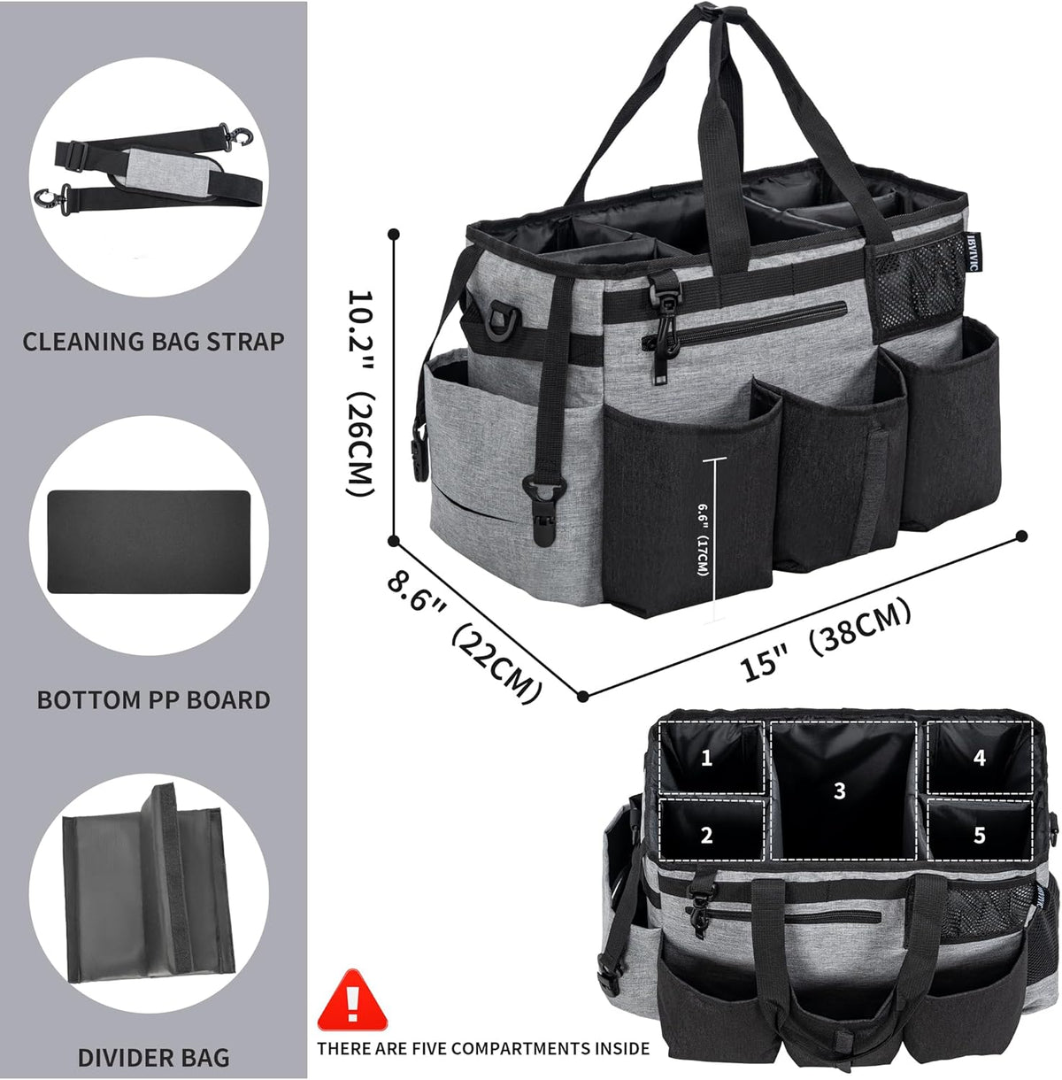IBVIVIC Wearable Cleaning Caddy Bag for Cleaning Supplies, Black | Cleaning Organizer Tote Bag with Handle & Shoulder Straps Kitchen Cleaning Supplies Storage Bag for Cleaners & Housekeepers