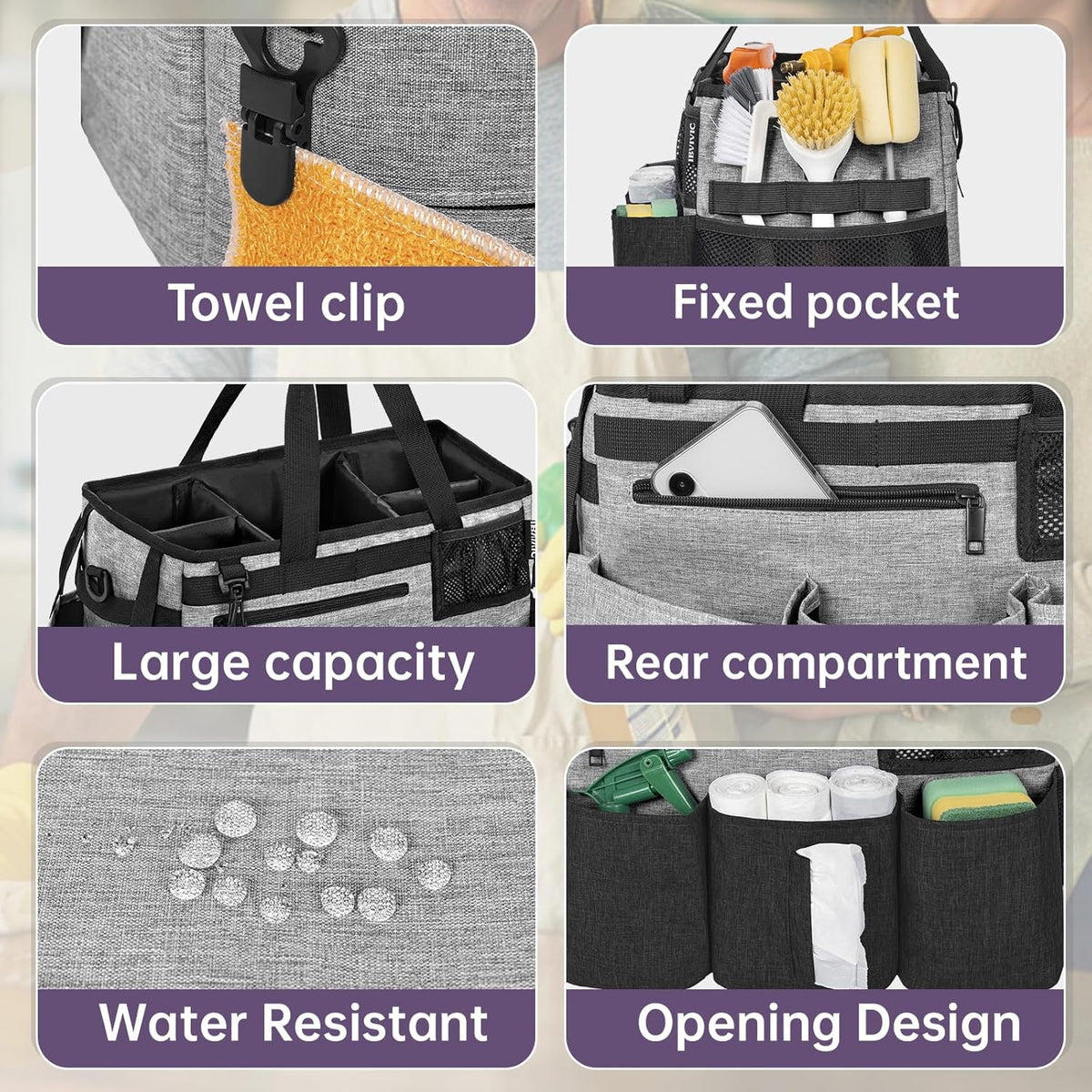 IBVIVIC Wearable Cleaning Caddy Bag for Cleaning Supplies, Black | Cleaning Organizer Tote Bag with Handle & Shoulder Straps Kitchen Cleaning Supplies Storage Bag for Cleaners & Housekeepers