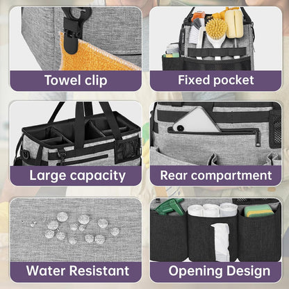 IBVIVIC Wearable Cleaning Caddy Bag for Cleaning Supplies, Black | Cleaning Organizer Tote Bag with Handle & Shoulder Straps Kitchen Cleaning Supplies Storage Bag for Cleaners & Housekeepers