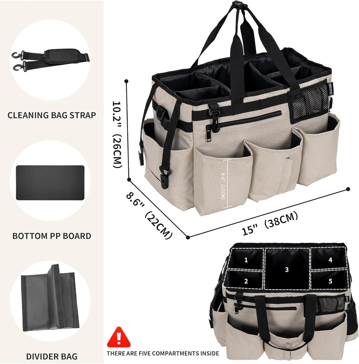 IBVIVIC Wearable Cleaning Caddy Bag for Cleaning Supplies, Black | Cleaning Organizer Tote Bag with Handle & Shoulder Straps Kitchen Cleaning Supplies Storage Bag for Cleaners & Housekeepers