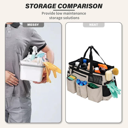 IBVIVIC Wearable Cleaning Caddy Bag for Cleaning Supplies, Black | Cleaning Organizer Tote Bag with Handle & Shoulder Straps Kitchen Cleaning Supplies Storage Bag for Cleaners & Housekeepers