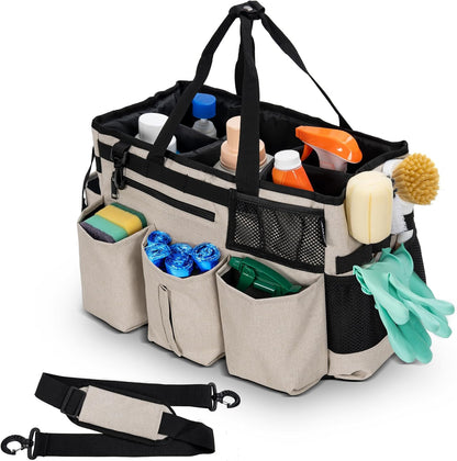 IBVIVIC Wearable Cleaning Caddy Bag for Cleaning Supplies, Black | Cleaning Organizer Tote Bag with Handle & Shoulder Straps Kitchen Cleaning Supplies Storage Bag for Cleaners & Housekeepers