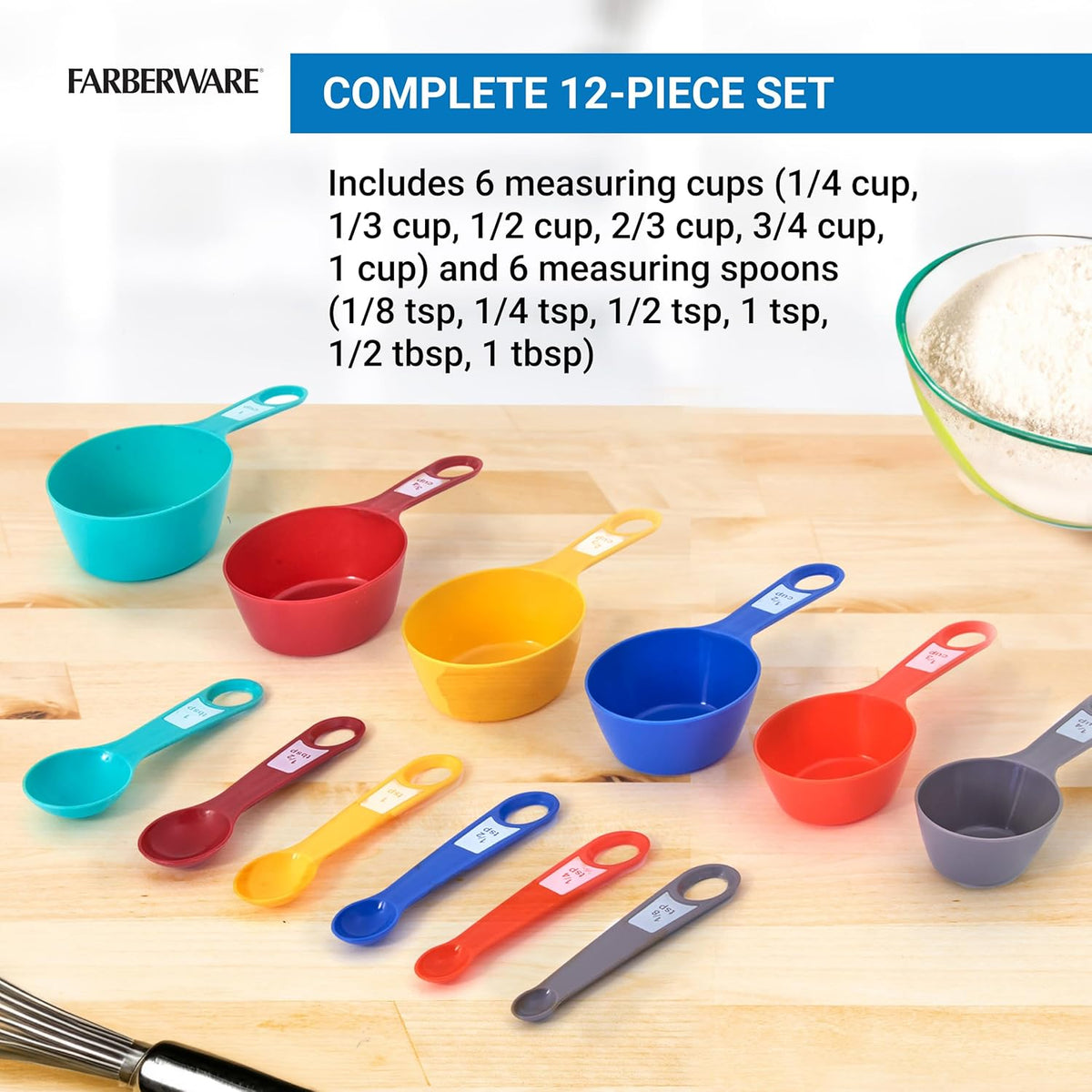 Measuring Cups and Spoons Set, 12-Piece Rainforest Collection with Color-Coded Nesting Design for Cooking and Baking, Dishwasher Safe