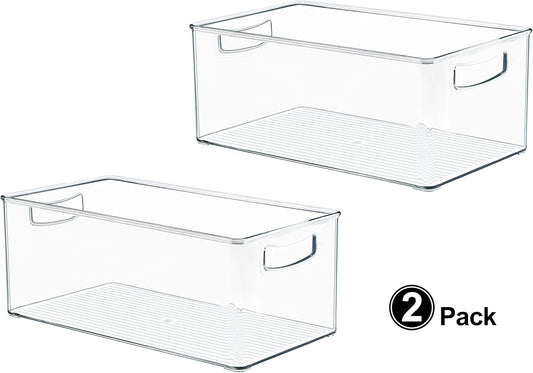 8 PACK Stackable Pantry Organizer Bins (3 Size) - Clear Fridge Organizer for Kitchen, Freezer, Refrigerator, Cabinet - Plastic Storage Container with Handle for Home