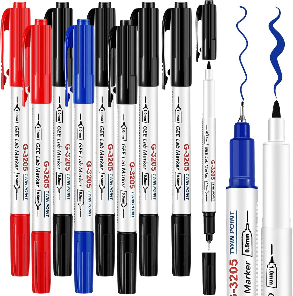 10 Pack Alcohol Resistant Laboratory Markers, Black Dual Head Permanent Freezer Pens with 0.5mm Fine Point and 1.0mm Makers Tip, Designed for Industrial, Lab and Hospital Use