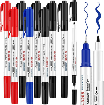 10 Pack Alcohol Resistant Laboratory Markers, Black Dual Head Permanent Freezer Pens with 0.5mm Fine Point and 1.0mm Makers Tip, Designed for Industrial, Lab and Hospital Use