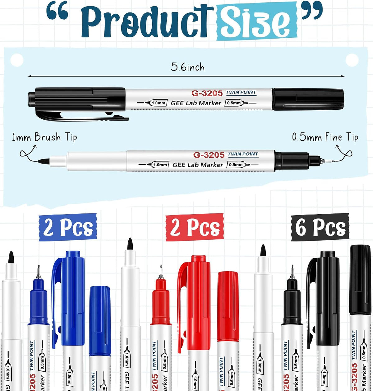 10 Pack Alcohol Resistant Laboratory Markers, Black Dual Head Permanent Freezer Pens with 0.5mm Fine Point and 1.0mm Makers Tip, Designed for Industrial, Lab and Hospital Use