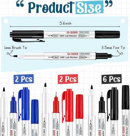 10 Pack Alcohol Resistant Laboratory Markers, Black Dual Head Permanent Freezer Pens with 0.5mm Fine Point and 1.0mm Makers Tip, Designed for Industrial, Lab and Hospital Use
