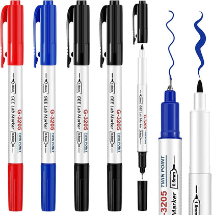 10 Pack Alcohol Resistant Laboratory Markers, Black Dual Head Permanent Freezer Pens with 0.5mm Fine Point and 1.0mm Makers Tip, Designed for Industrial, Lab and Hospital Use