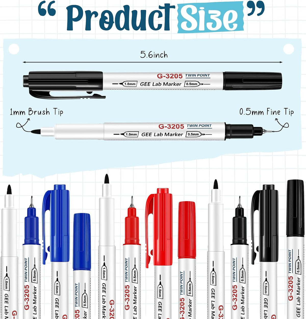 10 Pack Alcohol Resistant Laboratory Markers, Black Dual Head Permanent Freezer Pens with 0.5mm Fine Point and 1.0mm Makers Tip, Designed for Industrial, Lab and Hospital Use