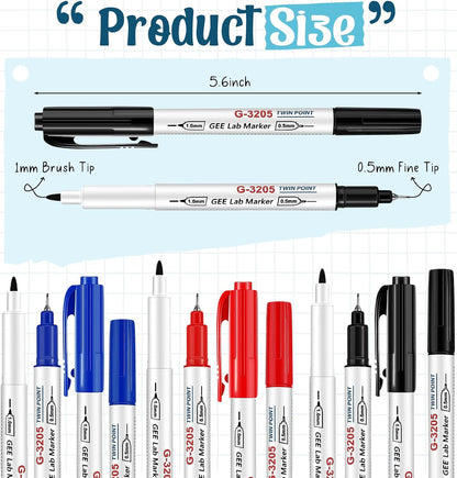 10 Pack Alcohol Resistant Laboratory Markers, Black Dual Head Permanent Freezer Pens with 0.5mm Fine Point and 1.0mm Makers Tip, Designed for Industrial, Lab and Hospital Use