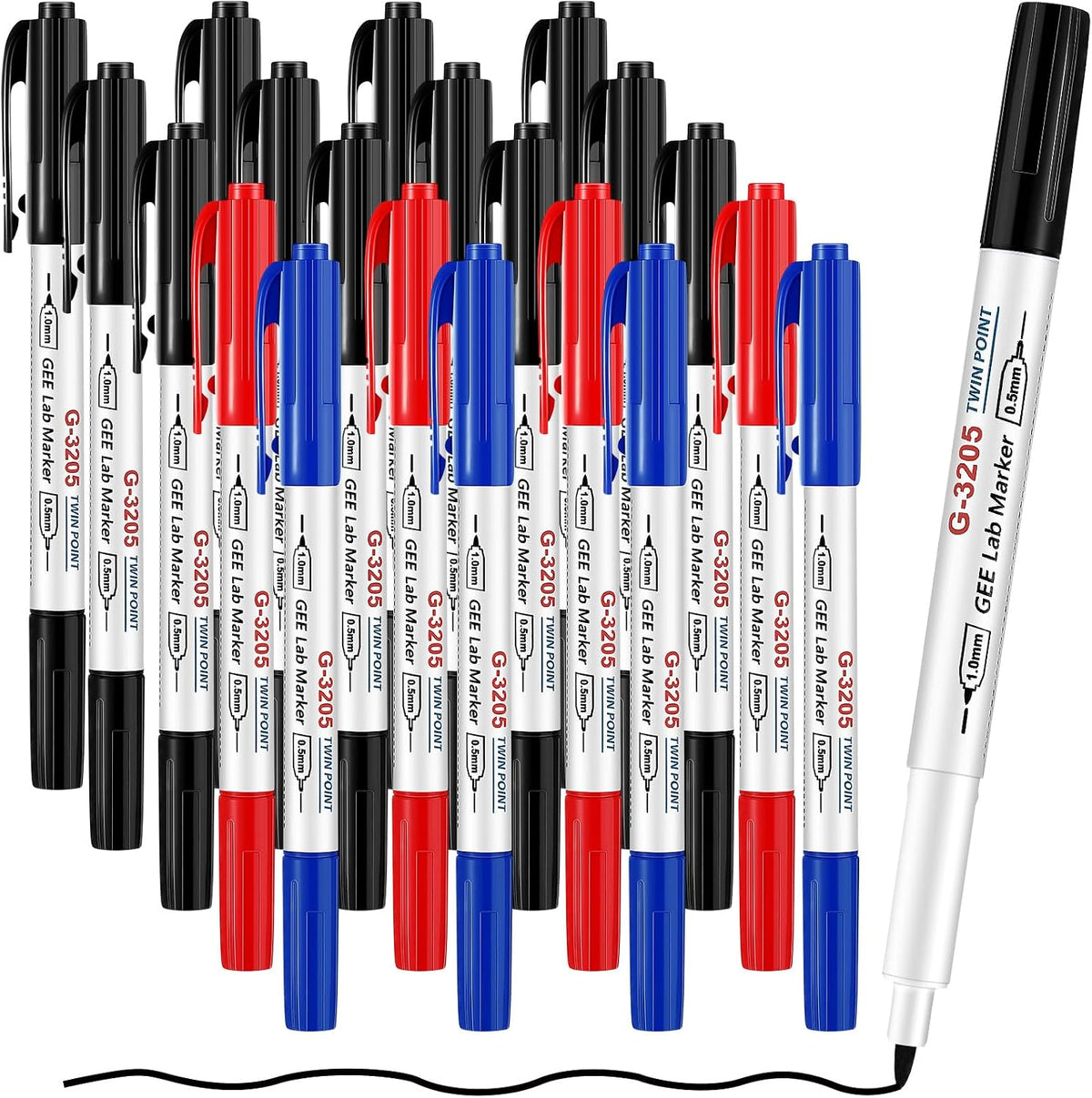 10 Pack Alcohol Resistant Laboratory Markers, Black Dual Head Permanent Freezer Pens with 0.5mm Fine Point and 1.0mm Makers Tip, Designed for Industrial, Lab and Hospital Use